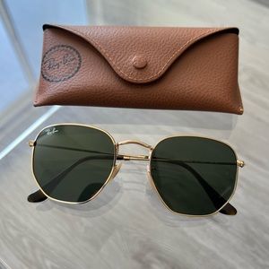 Rayban Hexagonal Gold Green Sunglasses